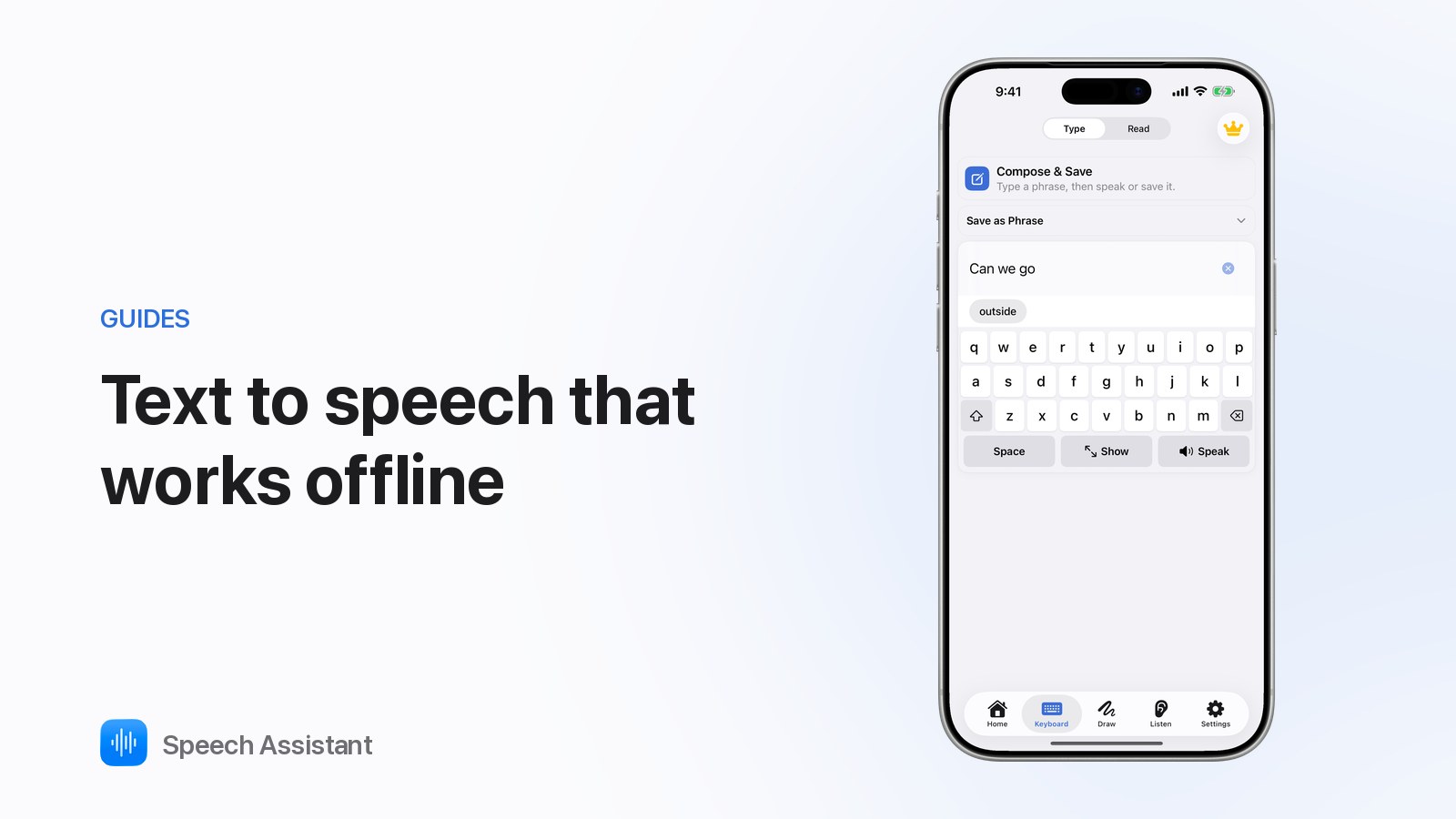 Speech Assistant text-to-speech keyboard on iPhone